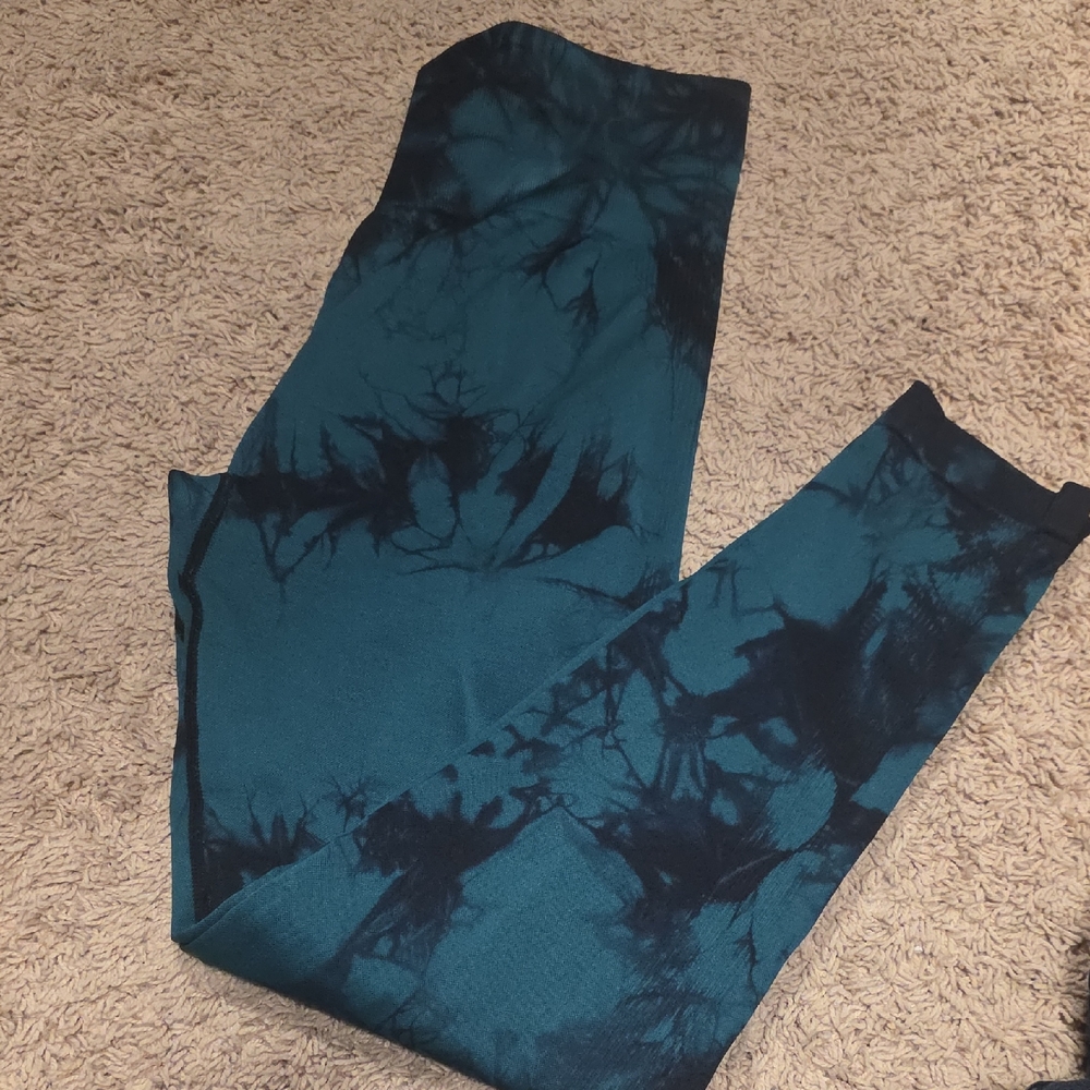 Teal and Black Tie-Dye Leggings XL